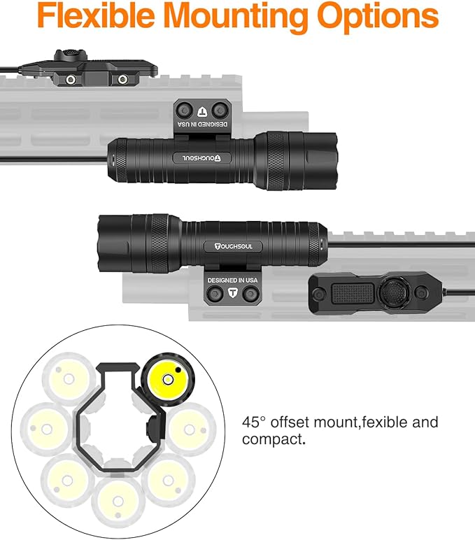 TOUGHSOUL M-Rail Green Laser Tactical Flashlight 1250 Lumens, Rechargeable Flashlight with Remote Pressure Switch LED Light with Rechargeable Batteries and Charger Included (M-Rail-Light+Laser)