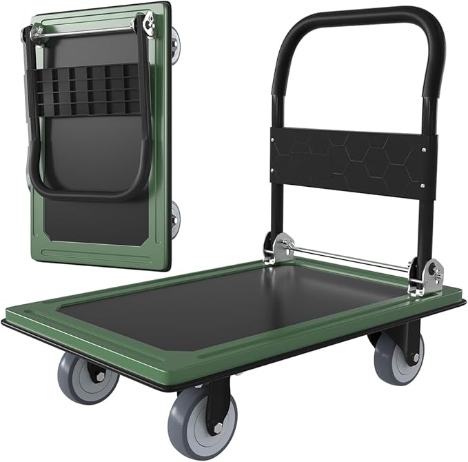 WUD Push Cart, Folding Mobile Platform Trolley,Thickened and Reinforced, 360° Swivel Wheels,30.3 “L x 19.7 ”W, 900 lb. Green Dolly cart with Wheels