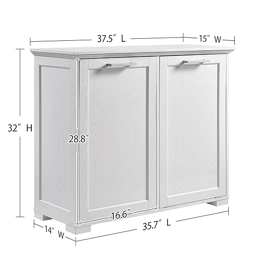 OLD CAPTAIN Double Tilt Out Trash Cabinet, Wooden Kitchen Garbage Can Free Standing Holder (White)