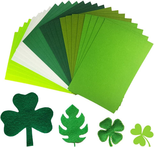 24 Pcs Felt Fabric Sheets, 8 Inch X 12 Inch St. Patrick's Day Green Craft Felt 1mm Thick A4 Stiff Felt Sheets for DIY Supplies(Green Series)