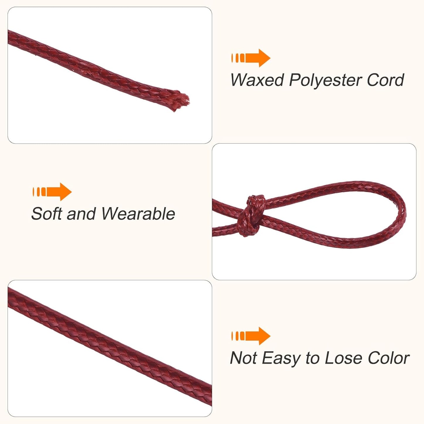 MECCANIXITY Waxed Cord 0.5mm Waxed Polyester Cord 175 Yard Wax String for Bracelet Making, Necklaces, Beading, Jewelry Making and DIY Crafts(Dark Red)
