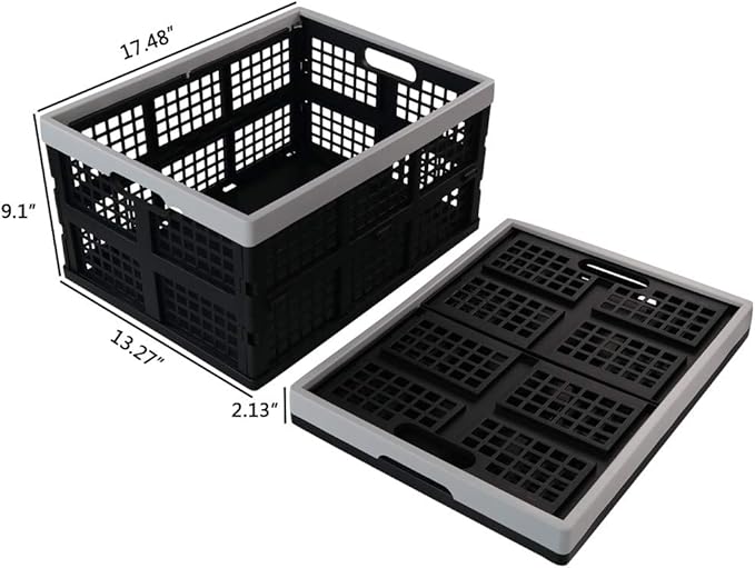 Jekiyo 34-Liter Folding Crates Storage, Collapsible Container Plastic, Set of 3