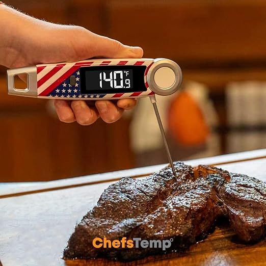 Finaltouch X10 Instant Read Digital Meat Thermometer NSF Certified Waterproof Professional for Cooking Grilling BBQ Baking Candy Oil with Rotating Probe and Backlit Display (Patriotic Limited Edition)