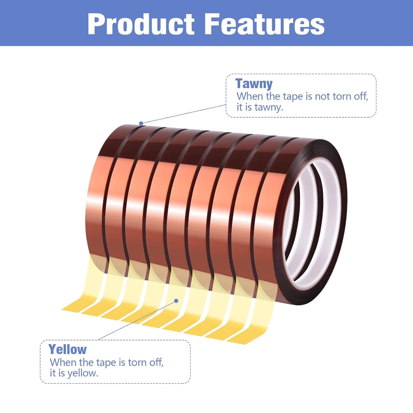 9 Rolls 10mm×30m (98Ft) Sublimation Tape Heat Transfer Tape High Temperature Heat Resistant Tape, Heat Tape for Sublimation Heat Press Electronic Soldering Masking, No Residue