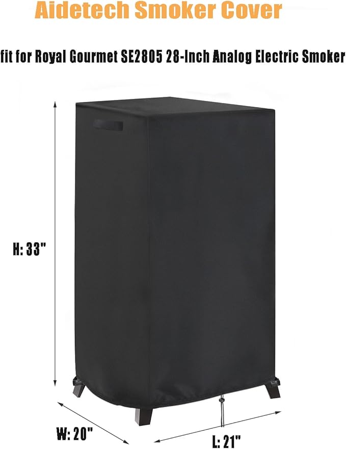 Smoker Cover for Royal Gourmet SE2805 28-Inch Analog Electric Smoker, Waterproof Outdoor BBQ Electric Smoker Cover - 21" L x 20" W x 33" H
