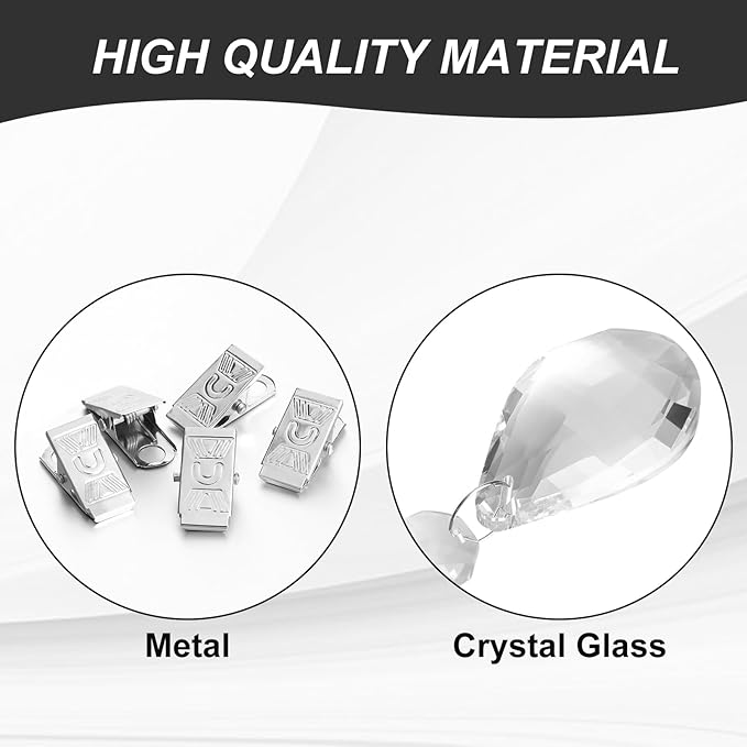 16 PCS Table Cloth Weights, Crystal Tablecloth Hangers with Metal Clips, Glass Heavy Duty Teardrop Tablecloth Hooks for Party Decorations, Outdoor Picnics, Family Dinners, Party Scene, (Clear)
