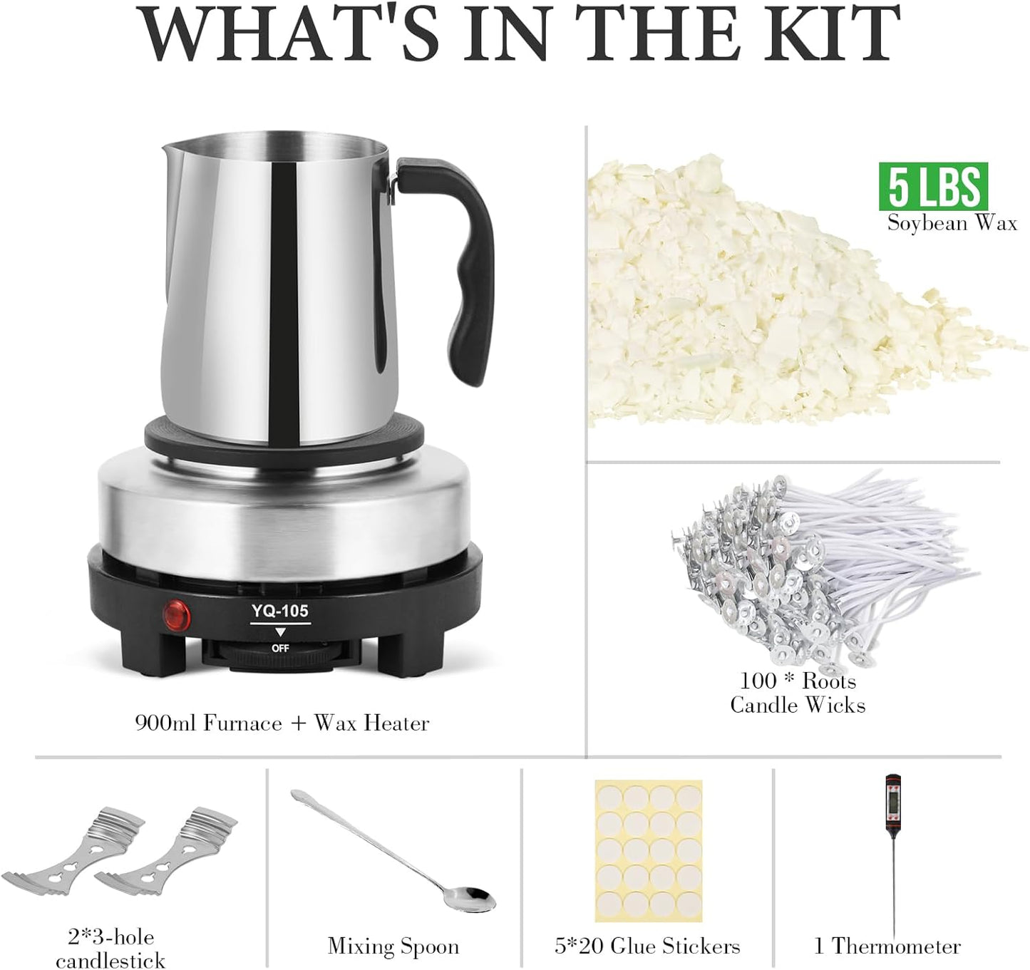 Candle Making Kit with Wax Melter, Natural Candle Wax for Candle Making - DIY Candle Making Supplies, Including 5lbs Soy Wax Flakes, Melting Pot, Electric Stove,Candle Kit for Adults, Beginnner