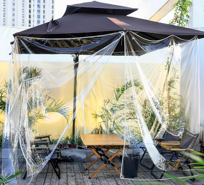 Clear Tarps Heavy Duty PVC, Transparent Tarp Durable Waterproof Dustproof Windproof, Tarpaulin with Grommets & Ropes for Greenhouse, Patio, Garden, Pavilion, Chicken, Porch, Outdoor（10' x 16' ）