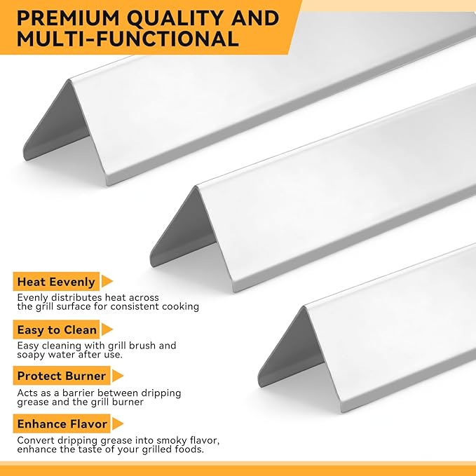 7635 15.3" Flavorizer Bars for Weber Spirit I & II 200, Spirit E210 S210 E220 S220 Gas Grill with Front-Mounted Control, for Weber Spirit Grill Parts, Stainless Steel, 3 PCS
