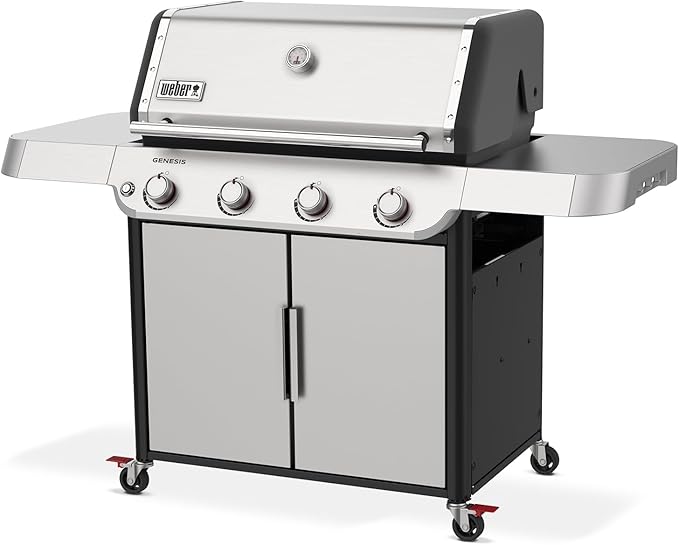 Weber Genesis S-415 Liquid Propane Gas Grill for Outdoor Grilling, 4 Burners, Stainless Steel