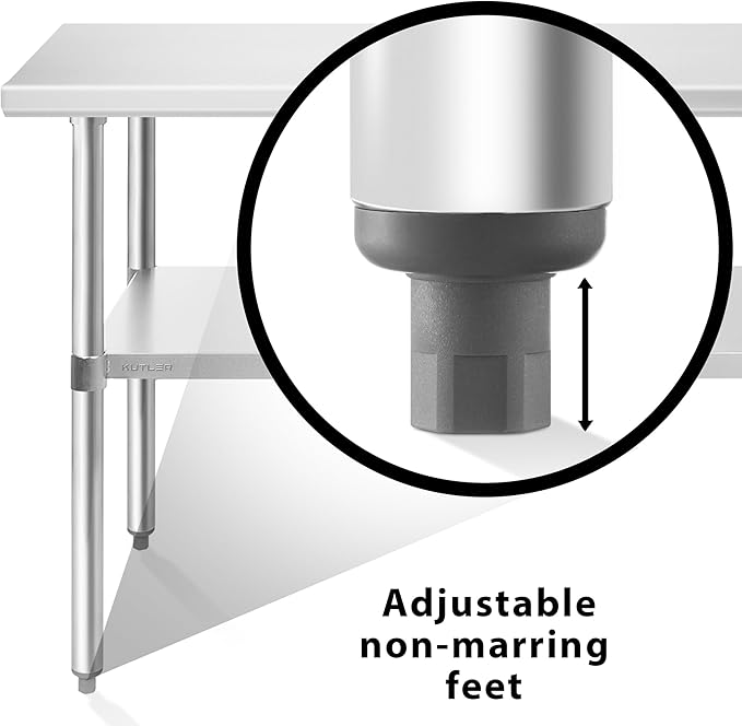 KUTLER Stainless Steel Table 30 x 60 Inches, NSF Heavy Duty Commercial Kitchen Prep and Work Table with Undershelf for Restaurant, Hotel, Home