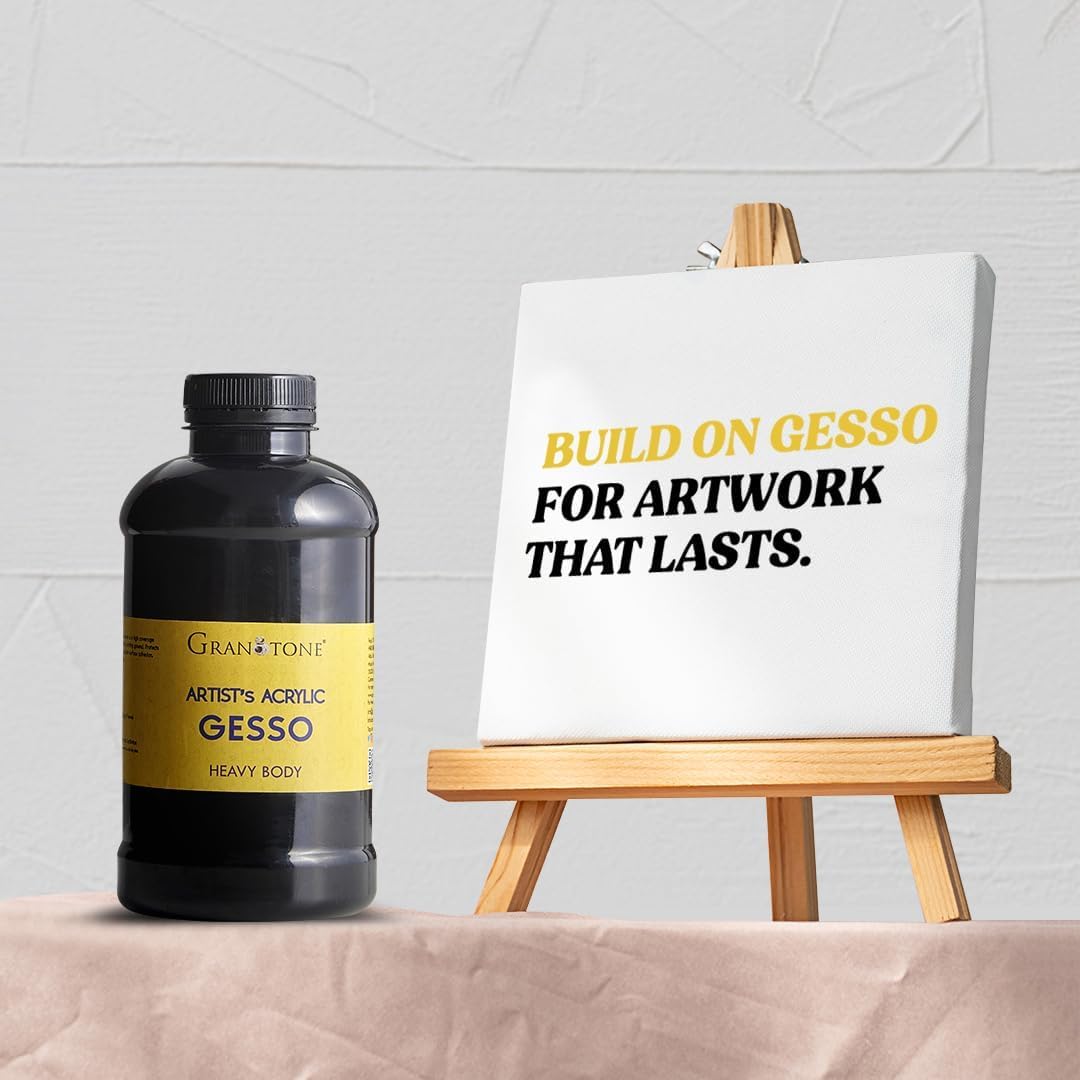GRANOTONE Acrylic Gesso Water Base | Matte Finish | Interior/Exterior Use | Long Lasting For Acrylic Painting | Non-Toxic Universal Gesso Finish Primer, Black