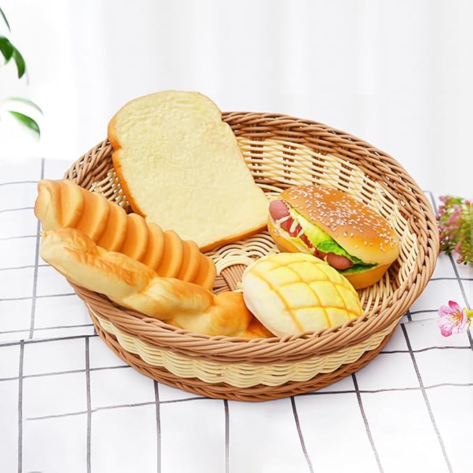 RT&BS 2pcs Round Wicker Bread Basket, Christmas Food Baskets, Eco-Friendly Sturdy Stackable Fruit Basket for Kitchen, Store, Restaurant, Party (Bicolor, S)