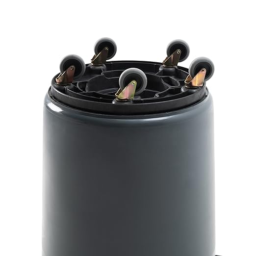 PRO&Family Commercial Round Trash Can with Lid and Dolly Rolling Waste Container, Ingredient Bin, Heavy-Duty Plastic, Anti-Static, Kitchen, Office, Outdoor Use (Gray, 44 Gallon)