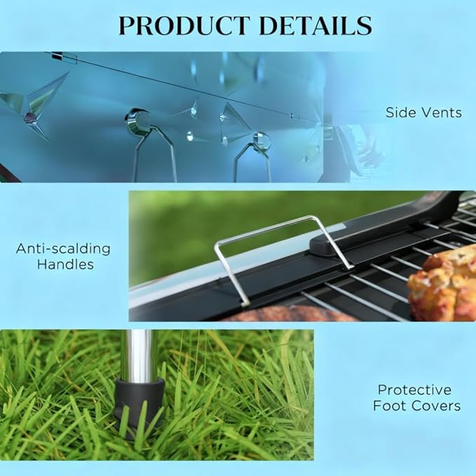 Folding Charcoal BBQ Grill with Storage Shelves, Portable Stainless Steel Charcoal Grill with Griddle Pan & Cooking Grate, Camping Picnic Hibachi Grill for Outdoor Cooking
