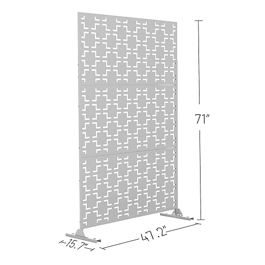 Casaphoria 72" H x 47" W Metal Outdoor Privacy Screen, Freestanding Decorative Divider for Patio, Deck, Balcony, and Garden with Stable Base, White Brick