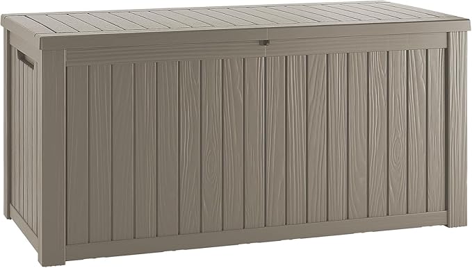 150 Gallon Resin Deck Box, Waterproof Outdoor Storage Box for Patio Furniture, Garden Tools, and Pool Accessories, Lockable UV-Resistant Storage Bin Bench Cabinet for Outside, Grey