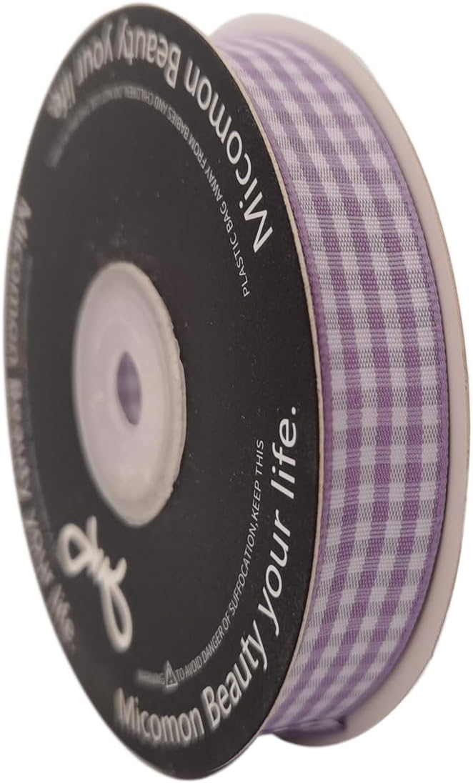 Purple Gingham Plaid Checked Ribbon 25 Yards Each Roll 100% Polyester (5/8",Purple)