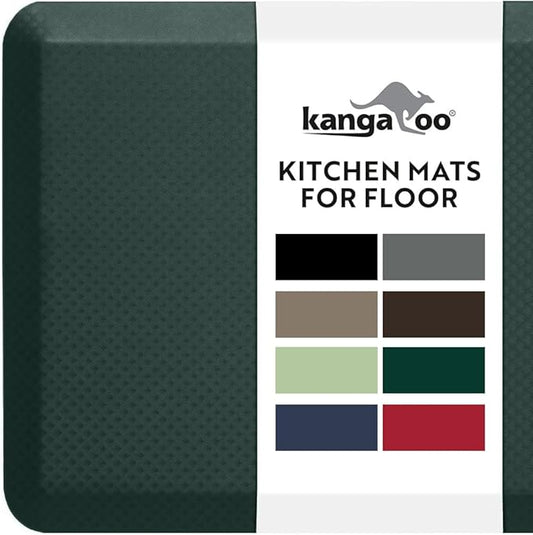 KANGAROO Thick Ergonomic Anti Fatigue Mats for Kitchen Floor, Cushioned Standing Office Desk Mat, Waterproof Scratch Resistant Topside, Supportive All Day Comfort Padded Foam Rugs, 20x32, Hunter Green