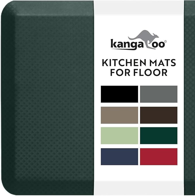 KANGAROO Thick Ergonomic Anti Fatigue Mats for Kitchen Floor, 70x24 Runner, Cushioned Standing Office Desk Mat, Waterproof Scratch Resistant Top, Supportive Comfort Padded Foam Rugs, Hunter Green