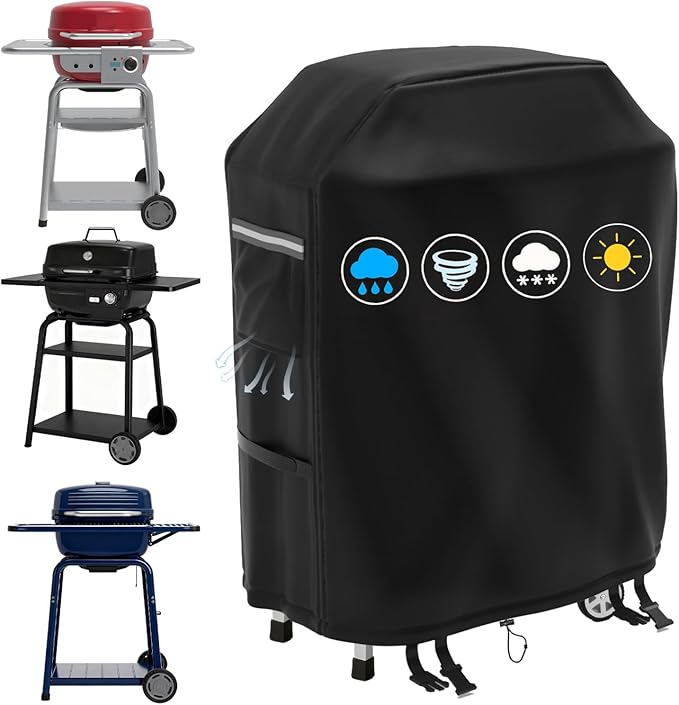 Grill Cover for CharBroil Bistro Pro Electric Grill Griddle,Heavy-Duty 600D Waterproof BBQ Griddle Cover with White Reflective Handles for Char-Broil Models 25302145 25302146