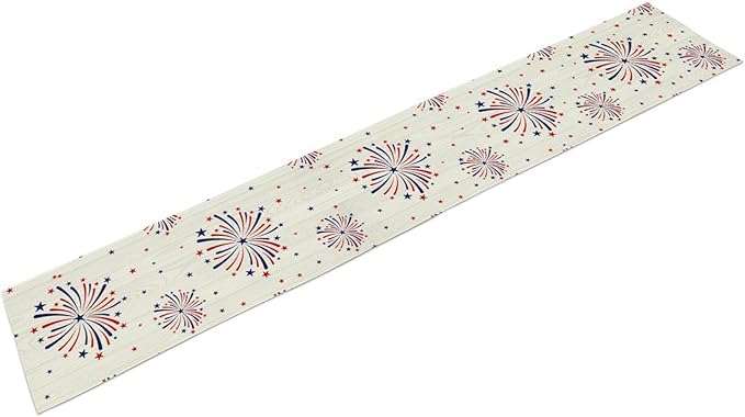 Fireworks Table Runner, 4th of July Patriotic Memorial Day American Independence Day Table Runner for Holiday Kitchen Dining Holiday 13x70in