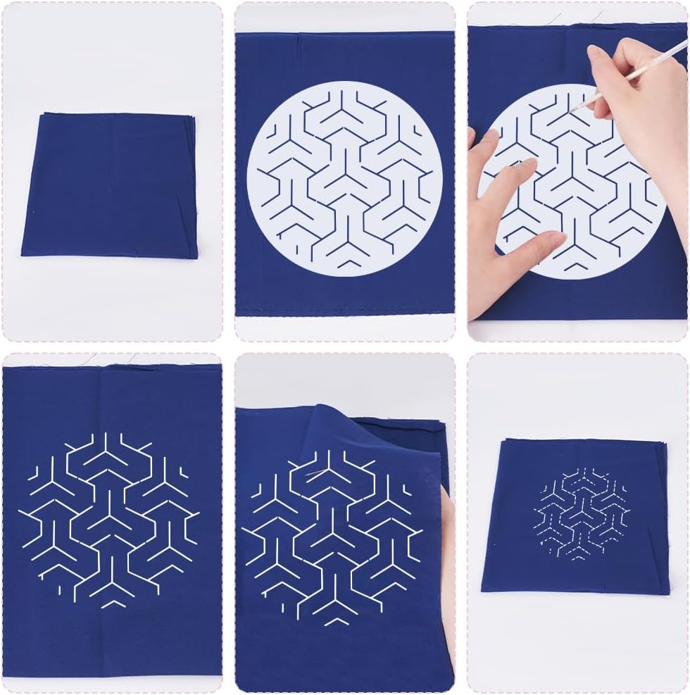 FREEBLOSS Sashiko Stencils - Geometric Embroidery Patterns for Drawing and Hand Quilting - 14x14cm