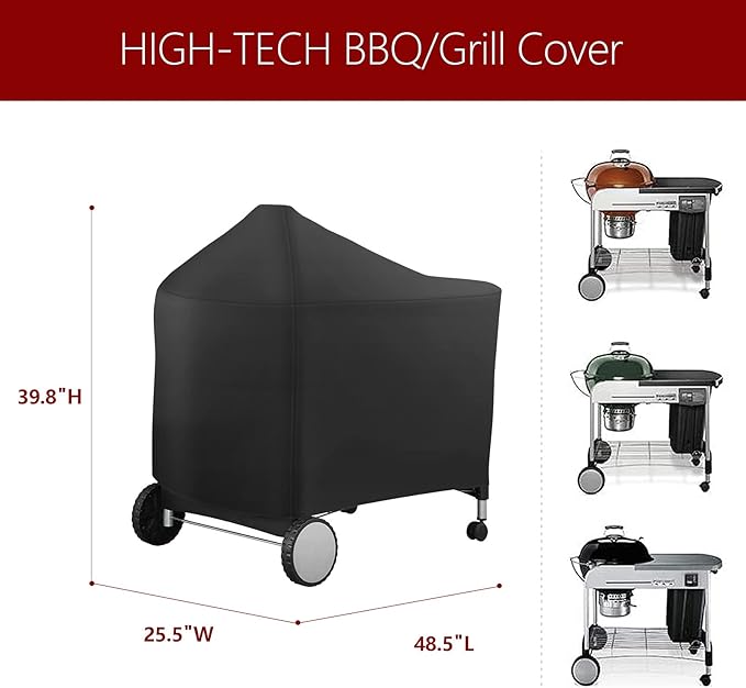 Grill Cover for Weber 7152 Performer Deluxe 22 Inch Charcoal Grills,Waterproof Fade Resistant BBQ Cover(48.5L x 25.5W x 39.8H inch)