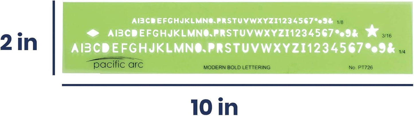Pacific Arc Modern Bold Lettering Template Guide, with 1/8 to 1/4 Inch Letters