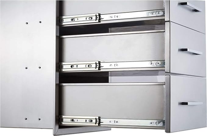 18" W x 24" H x 23" D Stainless Steel Outdoor Kitchen Drawers BBQ Drawer Triple Access Drawers Flush Mount for Outdoor Kitchens Or BBQ Island