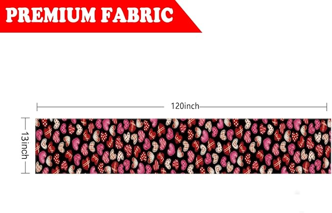 Valentines Day Decorations Table Runner Love Hearts Black Kitchen Dining Table Decor Holiday Anniversary Indoor Outdoor Party Suppies 120×13 Inch