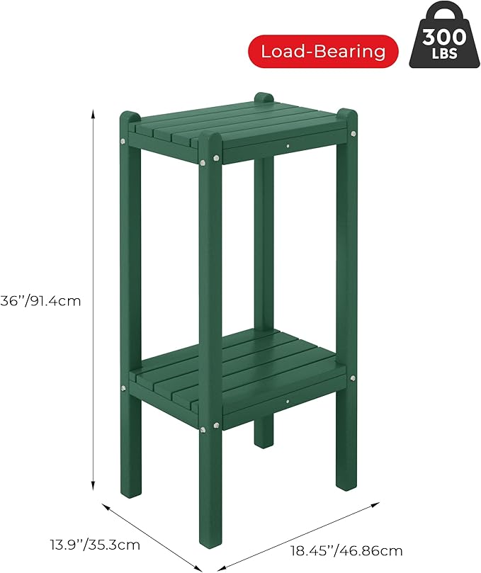 Costaelm Outdoor Side Table, 2-Tier Small Patio Coffee Tables for Outside, Outdoor End Tables for Patio, Adirondack Side Table for Outside, Outside Table for Pool, Porch, Garden, Dark Green