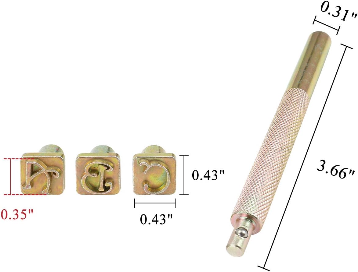Yoption 37 Pieces Leather Stamping Tool Set, 26 Letters Alphabet & 10 Numbers Stamps Steel Punch Tool 9mm + 1 Stamping Handle for Leather Craft