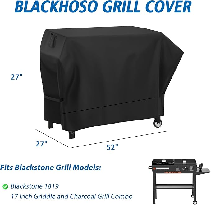 Grill Cover for Blackstone Duo 17" Griddle and Grill Combo 1819, Heavy Duty Waterproof Blackstone 5091 Cover, Outdoor BBQ Grilling Cover