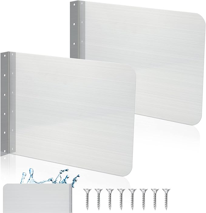 Therwen 2 Pcs Stainless Steel Side Splash Guard for Kitchen Sink 17 x 12 Inch Wall Mount Guard with Screws Commercial Restaurant Bar Hand Wash Sink and Compartment Prep Splash Protector Supply