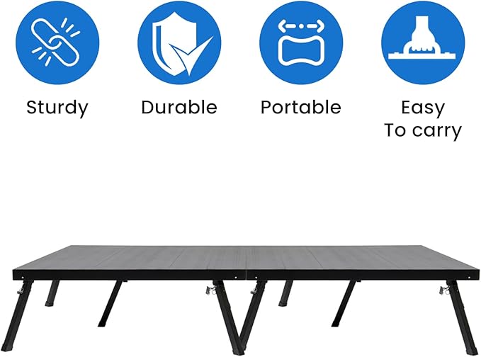 4'x8' MYSTAGE 2 Stage Platform - Portable, Folding Lightweight Aluminum Performance Deck with Adjustable Height 17"-28" - US Patented Design