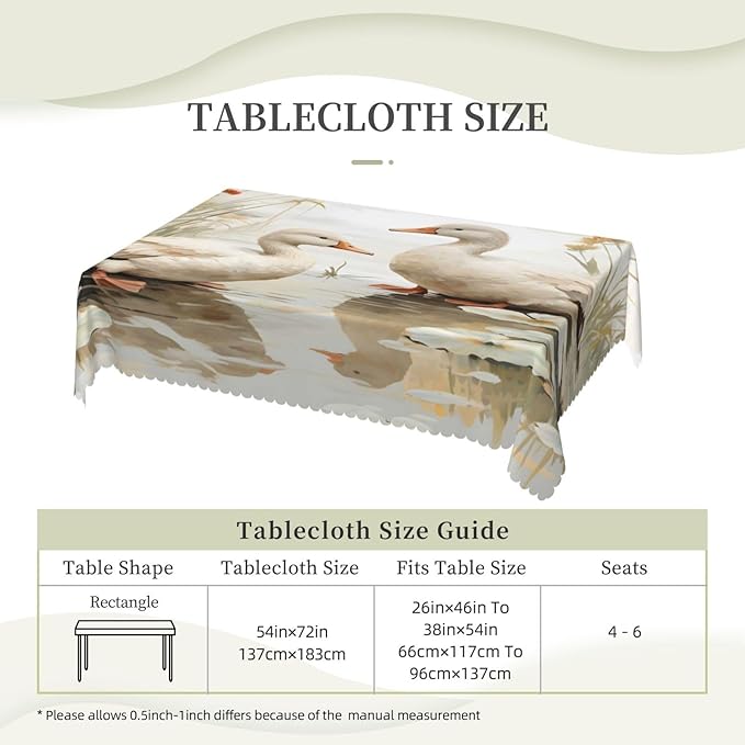 Rectangle Table Cloth Retro Duck Waterproof Tablecloth 54 x 72 in Washable Table Cover for Home Kitchen Wedding Dining