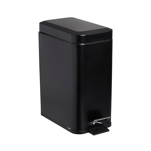 SIMPLEMADE Rectangle Step Trash Can - 5 Liter / 1.3 Gallon - Small with Lid, Stainless Steel for Bathroom | Office | Garbage | Metal Wastebasket (Black)