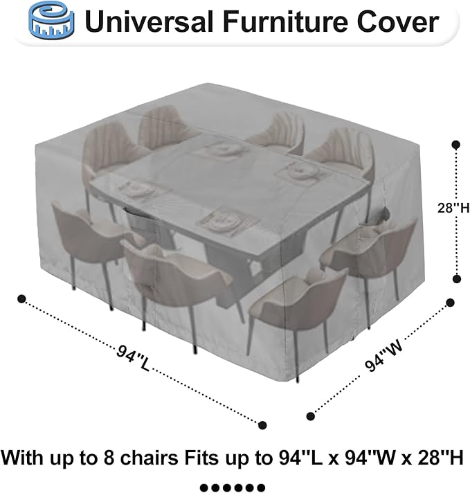 OutdoorLines Outdoor Waterproof Patio Table Furniture Set Covers - Square Couch Sectional Cover Outside Weatherproof Patio Furniture Covering for Deck, Lawn and Backyard 94" L x 94" W x 28" H, Grey