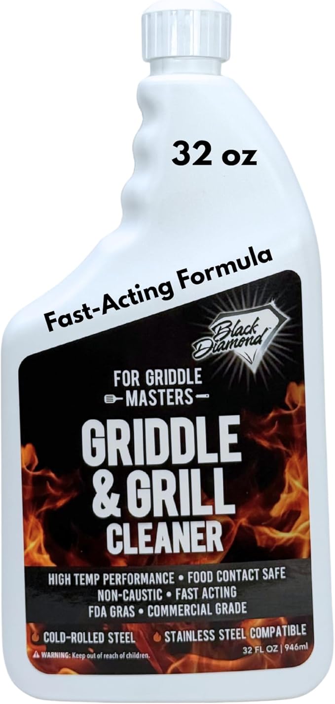 Black Diamond Stoneworks Griddle & Grill Cleaner – Flat Top Griddle Cleaner, Non-Caustic, Food-Contact Safe, Unscented, Residue-Free, Stainless & Cold-Rolled Steel, 32 fl oz (32)