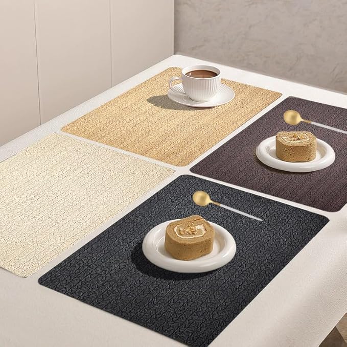 PIGCHCY Waterproof PVC Place Mats Set of 6, Non-Slip Faux Leather Placemats Rattan Pattern Surface Table Mats for Wedding/Birthday Party/Kitchen (18"x12", Brown)