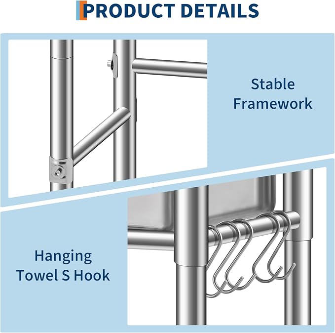 Stainless Steel Utility Sink, Free Standing Single Bowl Kitchen Sink, Adjustable Leg Height, with Faucet, Hot and Cold Water Pipes, Commercial Laundry Tub, Hook for Indoor Outdoor Farmhouse Use