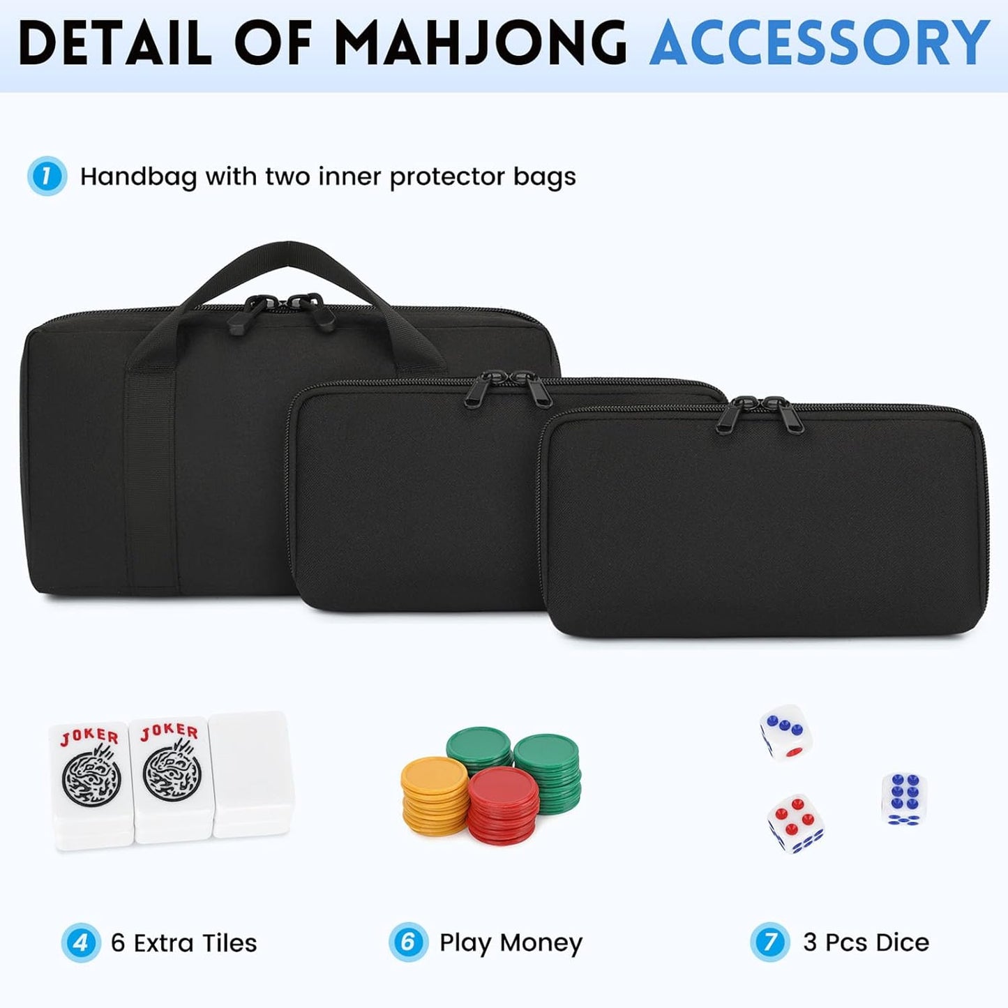 American Mahjong Tile Set,166 Tiles White Blue Melamine Tiles,Mahjong Game Set with Portable Travel case