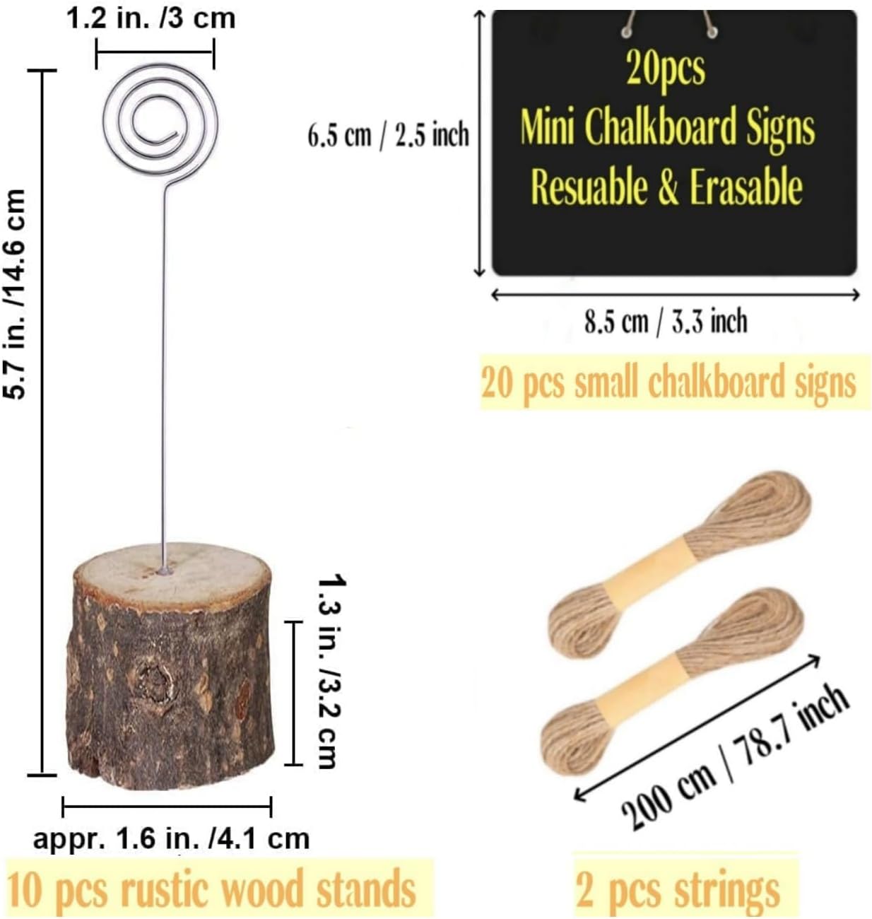 20 Pack Mini Chalkboard Signs Food Tags for Party Buffet with 10 Wooden Stands, Reusable Hanging Chalk Boards for Weddings Bakery Birthday Place Cards, Table Numbers