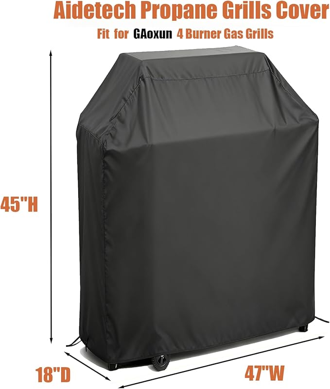 Grill Cover for Aoxun 4-Burner Propane Grill with Side Burner, Waterproof Outdoor BBQ Covers Propane Gas Grill Cover - 18" D x 47" W x 45" H