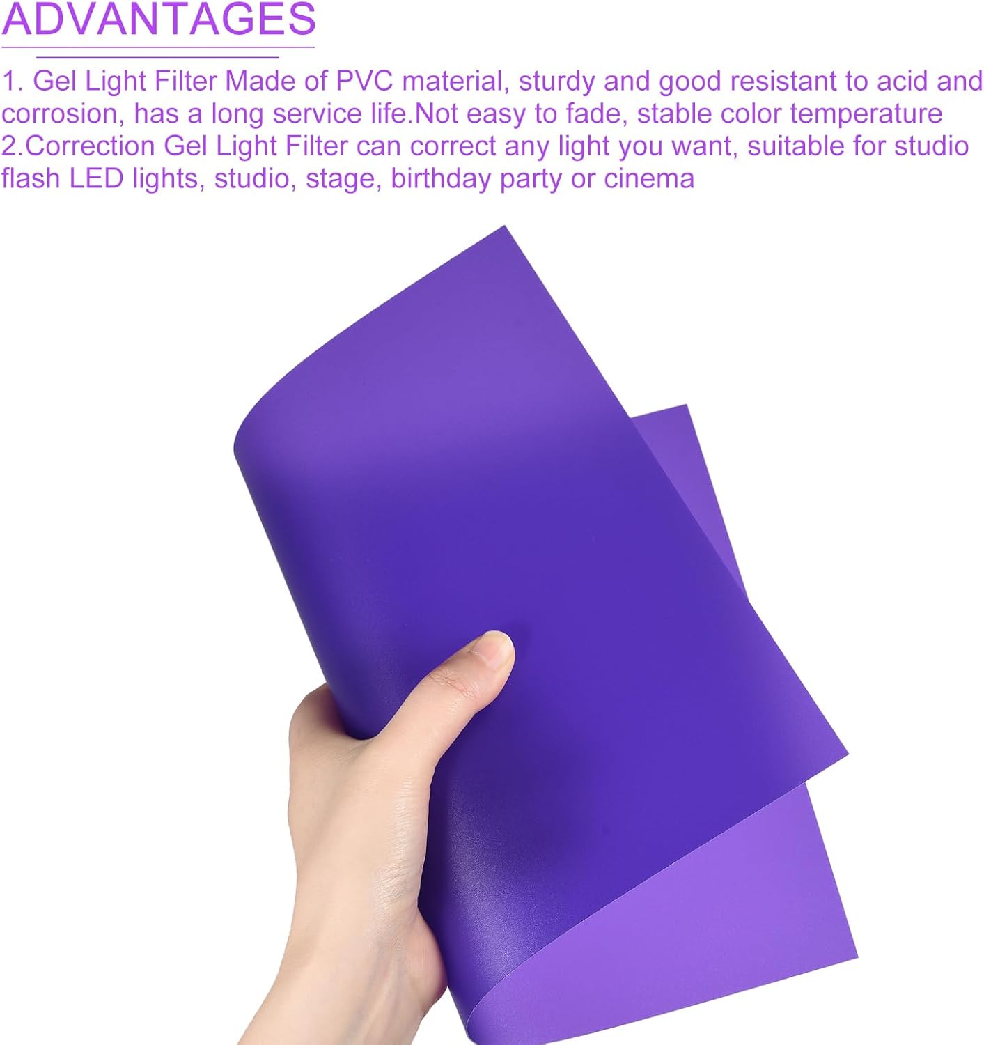 DMiotech 4Pcs Correction Gel Light Filter Overlay Transparent Plastic PVC Sheets Matte Purple for Photo，Film,Video