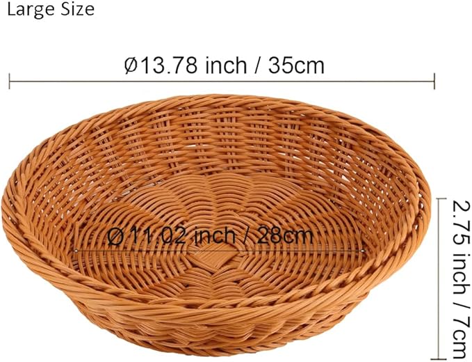 RT&BS Round Wicker Bread Basket, Christmas Food Baskets, Eco-Friendly Sturdy Stackable Fruit Basket for Kitchen, Store, Restaurant, Party (Brown, L)