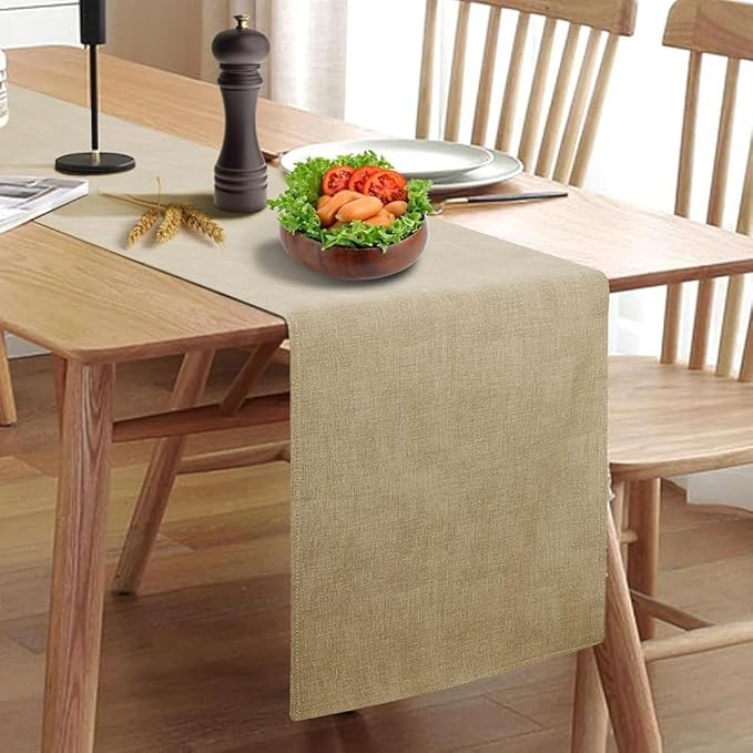 Wipeable Table Runner, Thick Farmhouse Dresser Runner, Rustic Indoor/Outdoor (72'', Camel Brown)