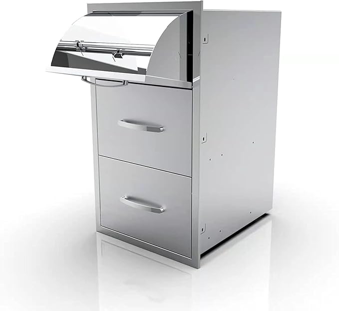 Outdoor Kitchen Drawers, Box Frame Style Flush Mount BBQ Drawer w/Stainless Steel Handle, BBQ Island Drawers For Patio Grill Station,Three Drawers