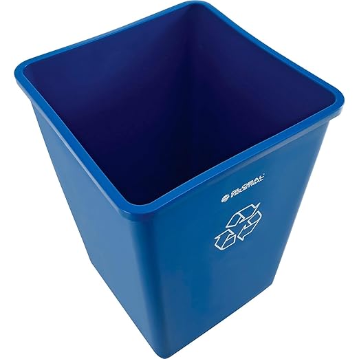 Global Industrial Square Plastic Recycling Trash Can, 35 Gallon Capacity, Indoor/Outdoor Rated, 19-1/2"W x 19-1/2"D x 27-4/5"H, Utility Recycling Can, No Lid, Blue